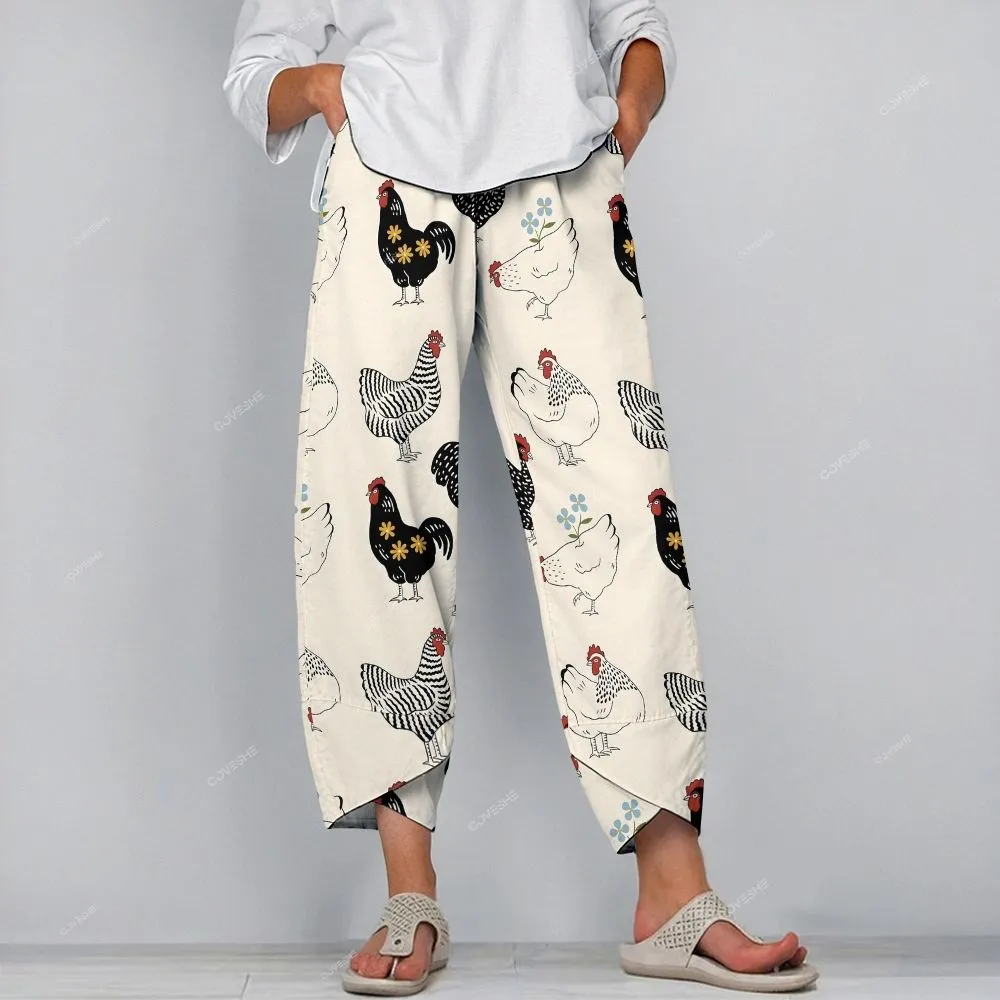 Women's Artistic Flower Chicken Printed Flowy Dress