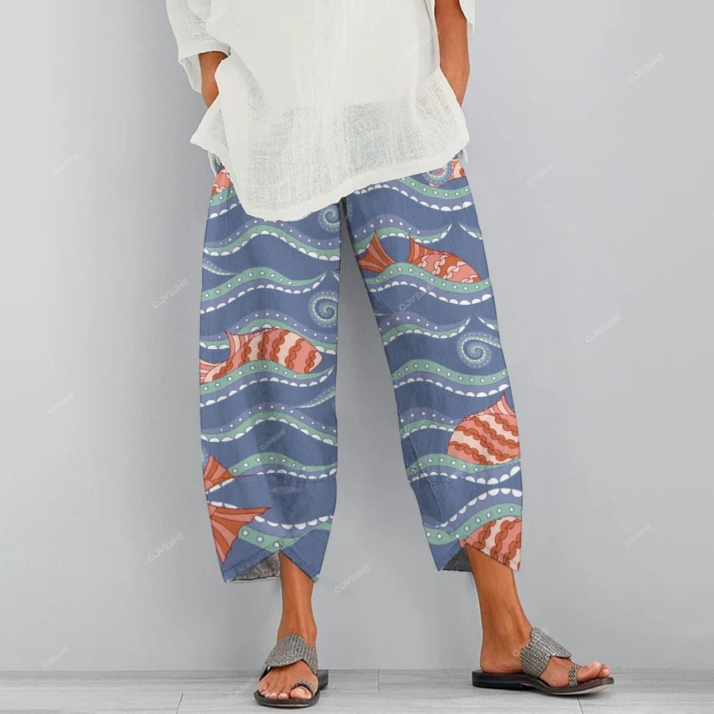 Women's Casual Vintage Geometric Fish Printed Pants