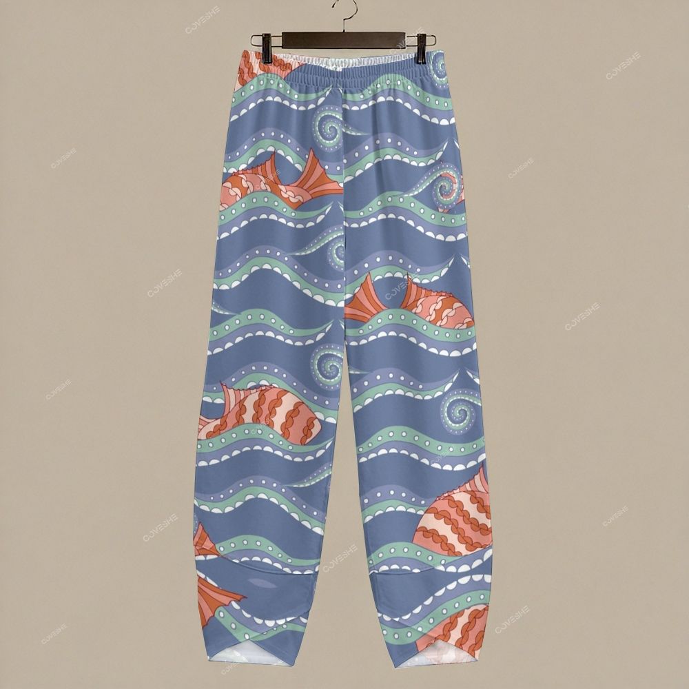 Women's Casual Vintage Geometric Fish Printed Pants