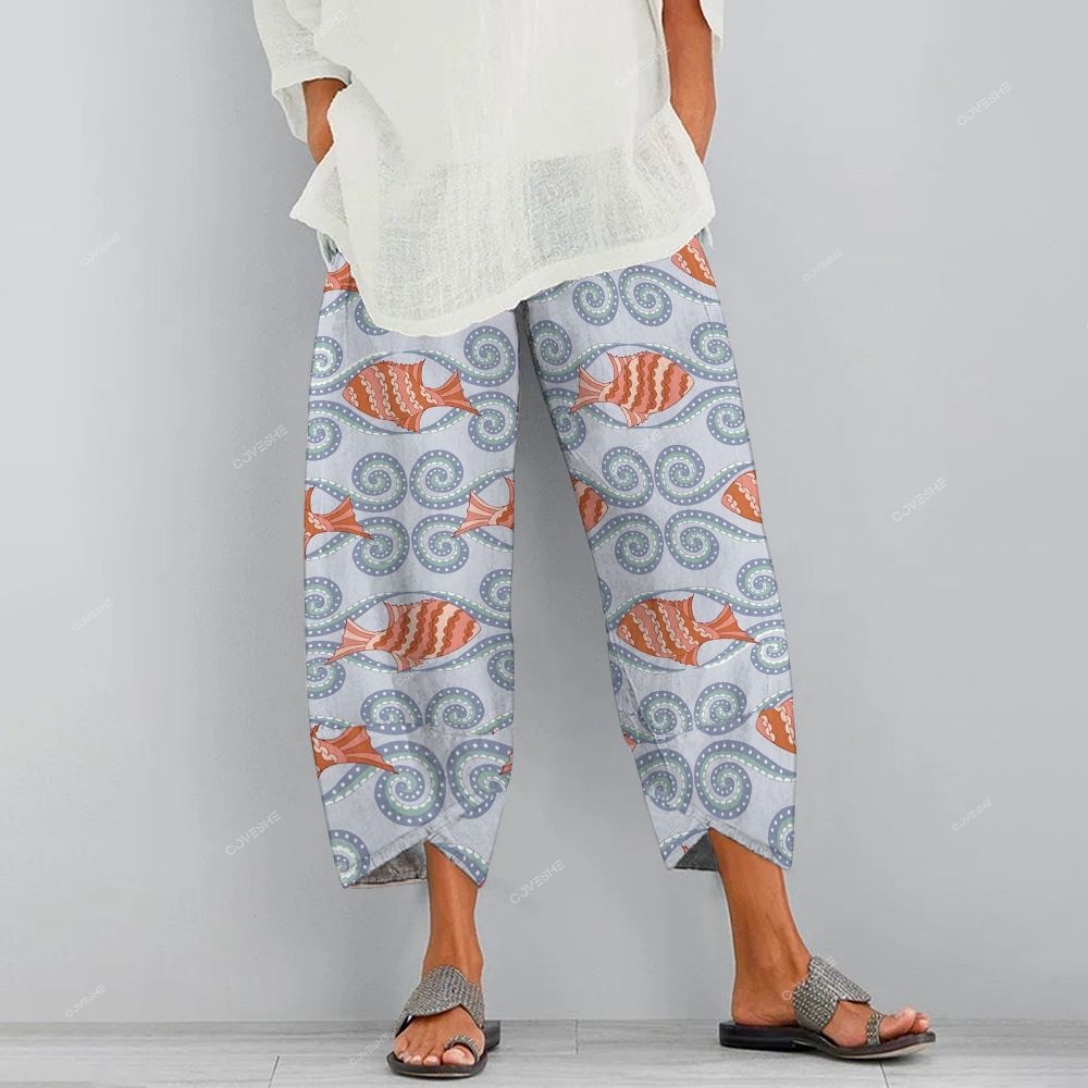 Women's Casual Vintage Geometric Fish Printed Pants