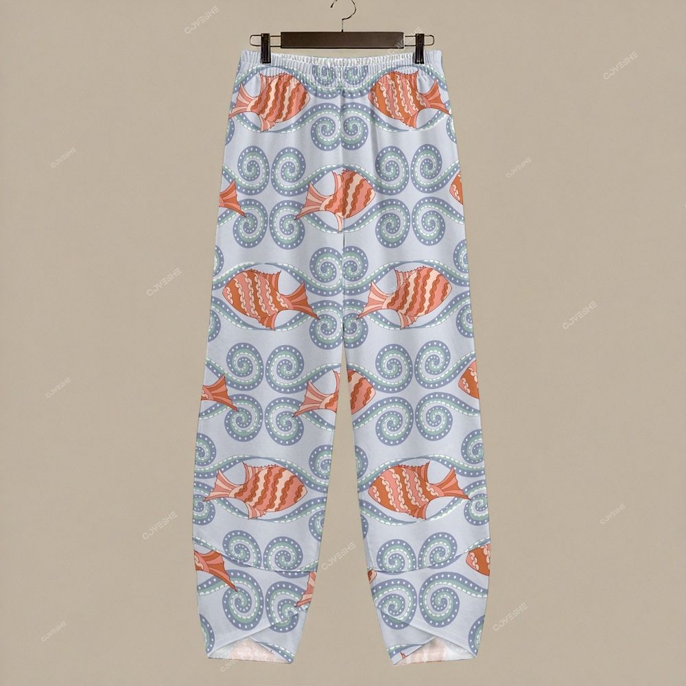 Women's Casual Vintage Geometric Fish Printed Pants