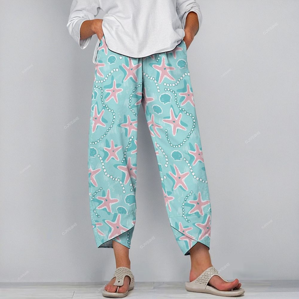 Women's Casual Cartoon Starfish Shell Printed Pants