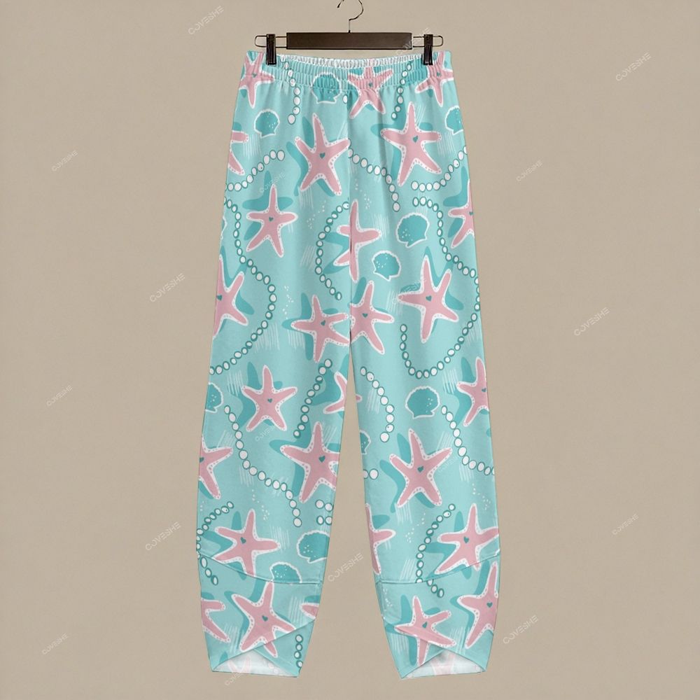 Women's Casual Cartoon Starfish Shell Printed Pants