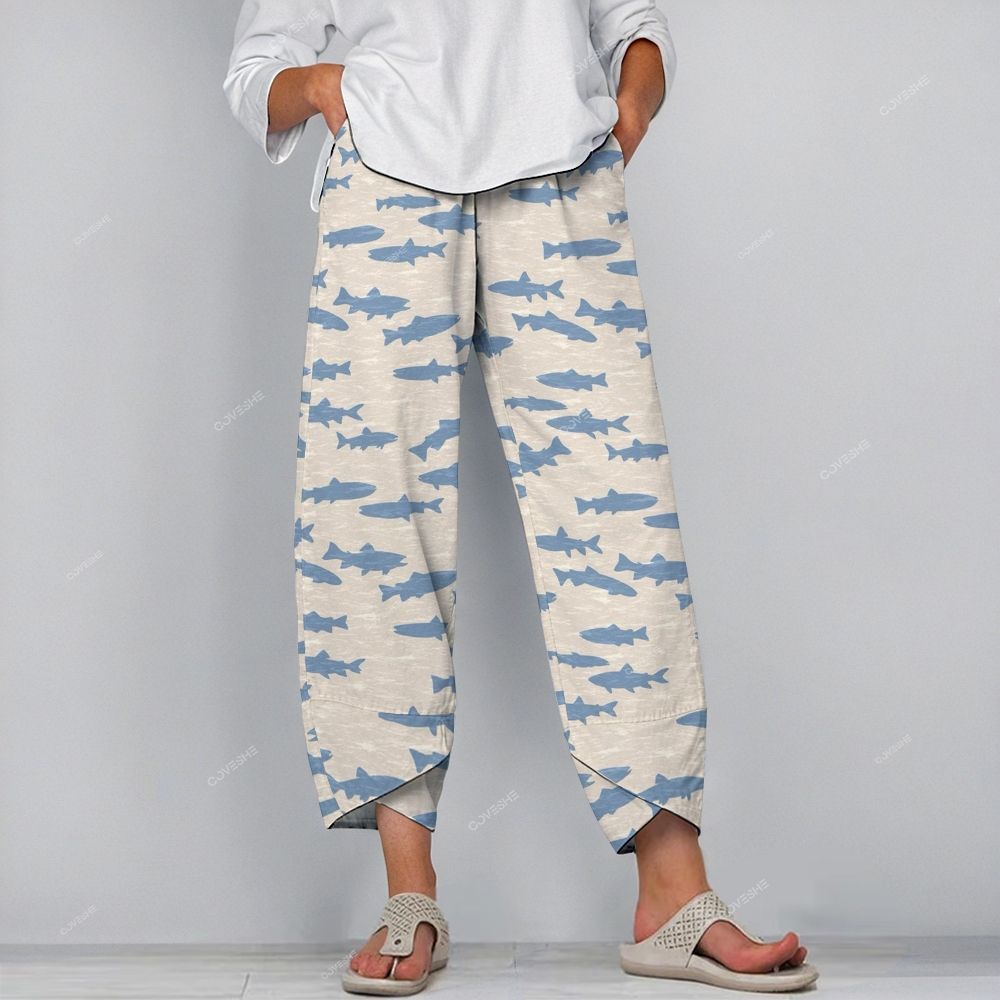 Women's Casual Cartoon Fish Printed Pants