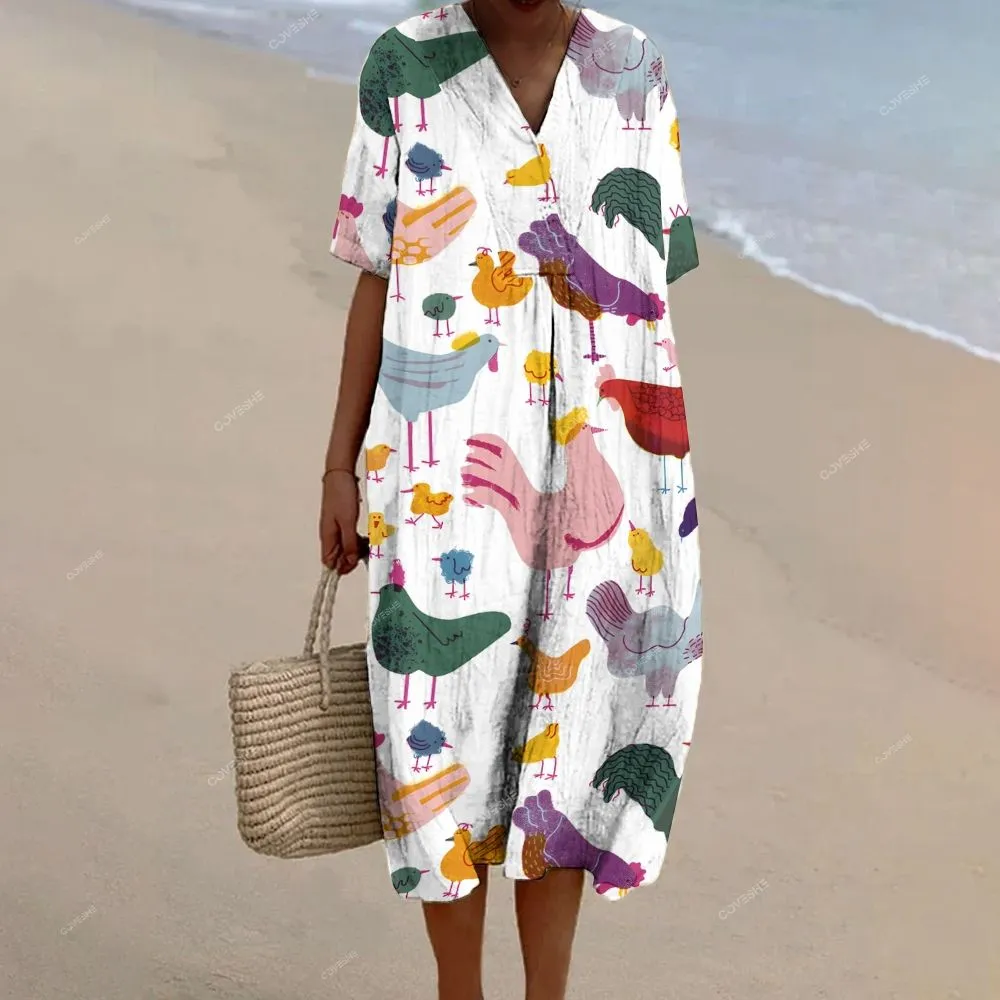 Women's Casual Colorful Cartoon Chicken Printed Pants