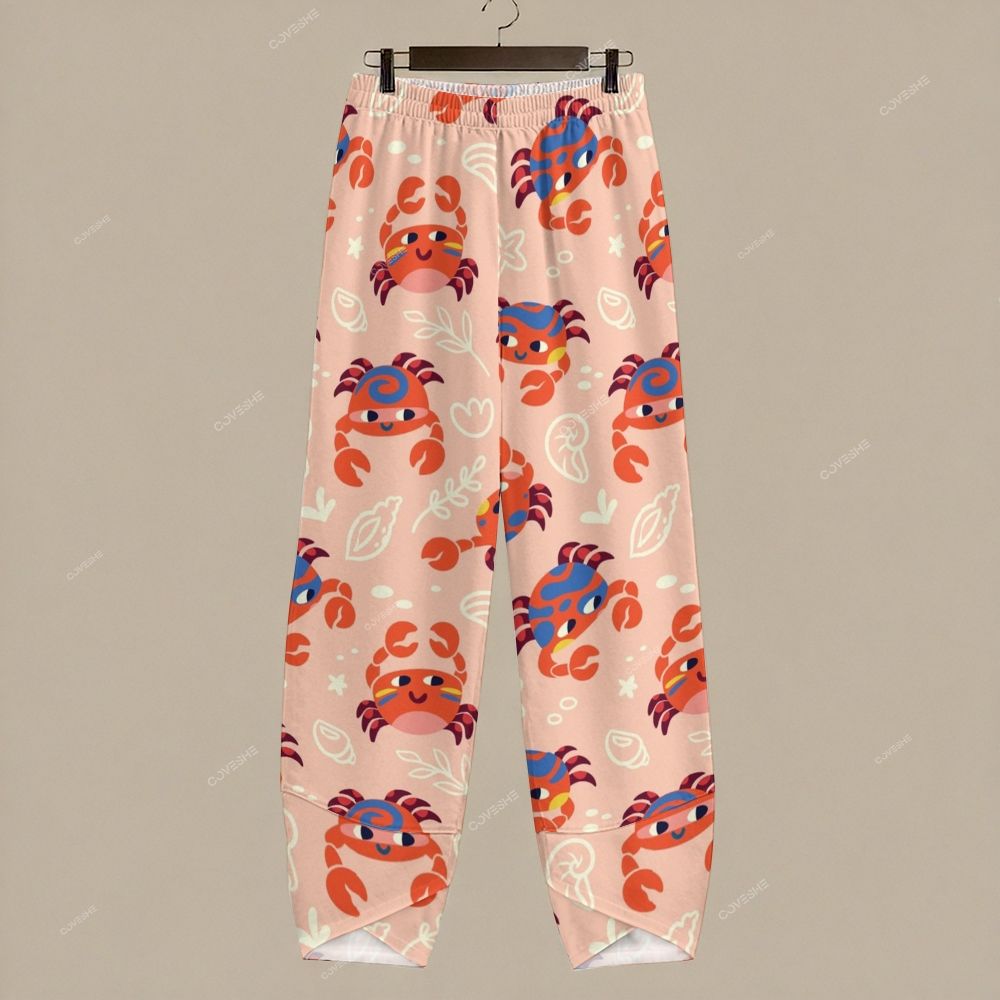 Women's Casual Colorful Cartoon Crab Printed Pants