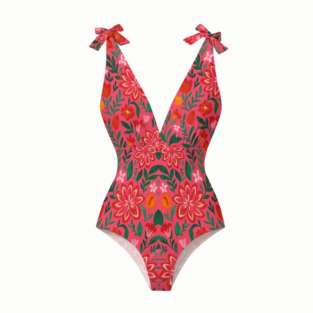 Women's Floral Printed One-Piece Swimsuit Set