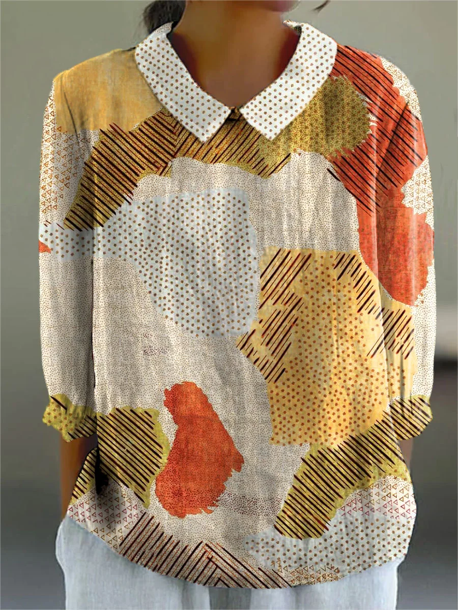 Women's Colorful Abstract Texture Art Print Casual 3/4 Sleeve Shirt