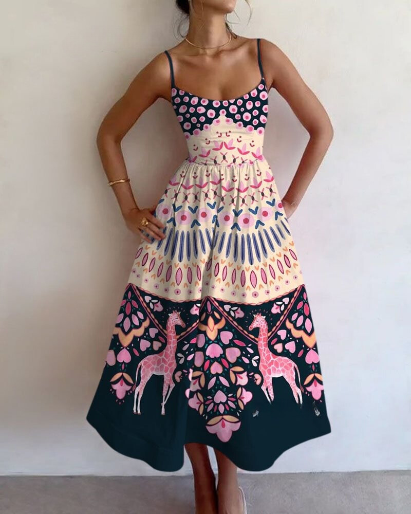 Giraffe Printed Sling Dress