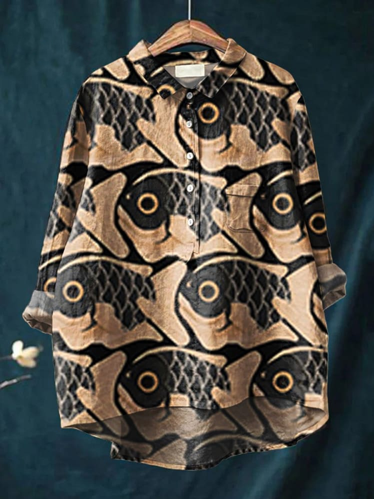 Women's Fish Art Print Casual Cotton And Linen Shirt