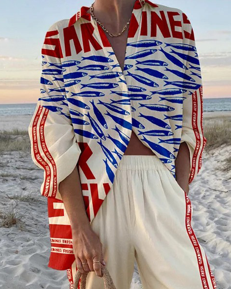 Sardine pattern print two piece set