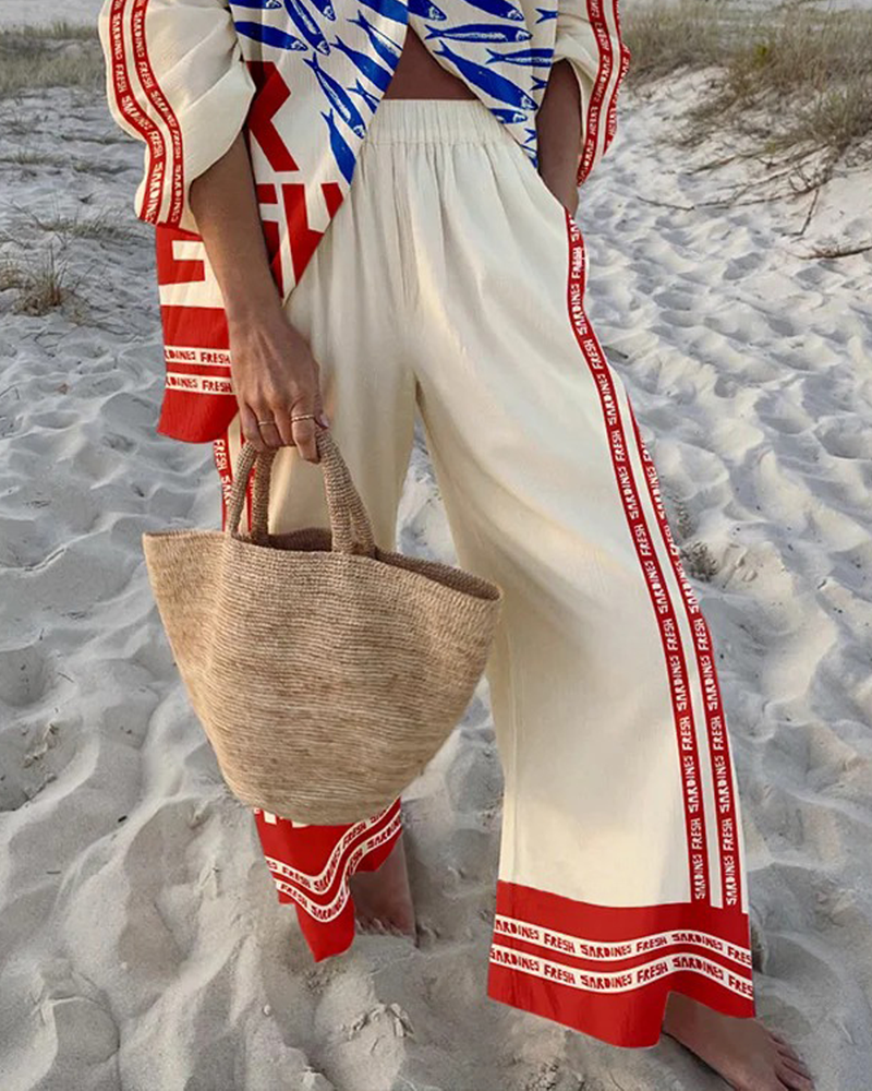 Sardine pattern print two piece set