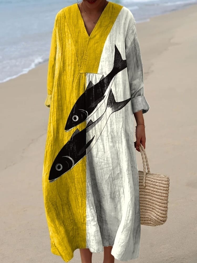 Women's Fashion Fish Art Print Dress