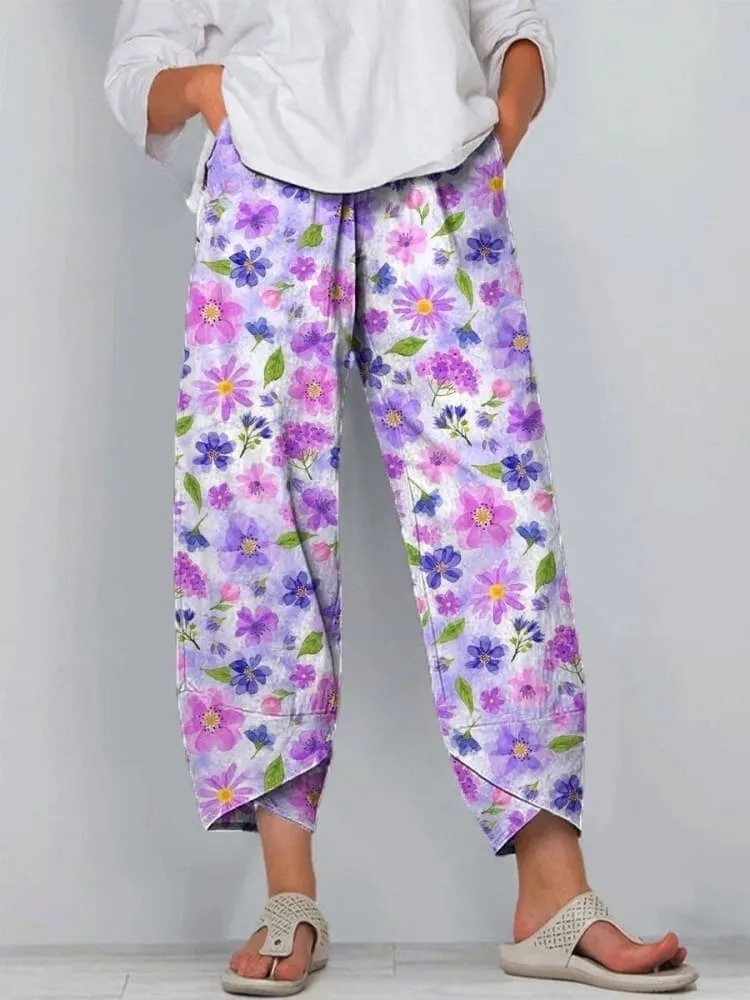 Women's Vintage Floral Art Print Casual Pants