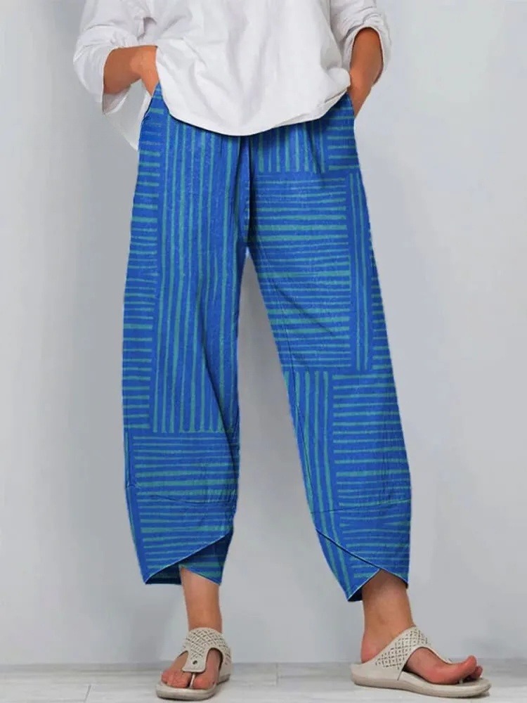 Women's Blue Stripes Art Print Casual Pants