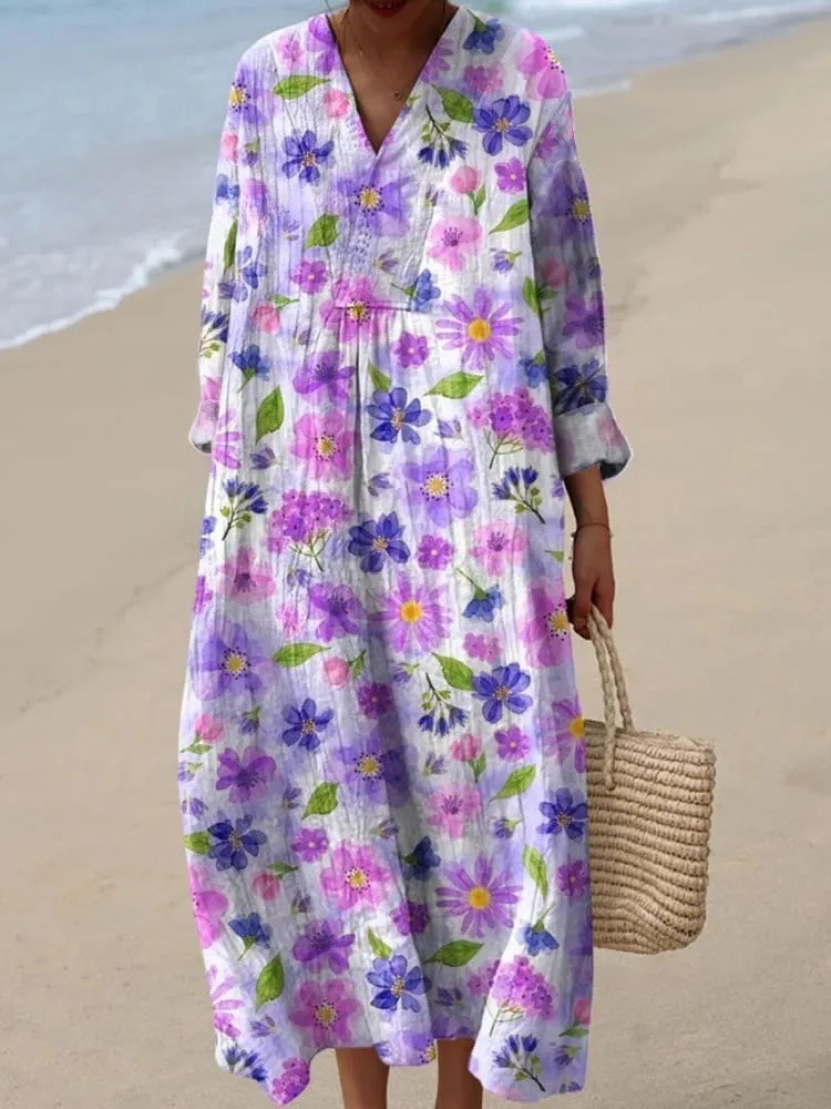 Women's Vintage Floral Art Print Dress