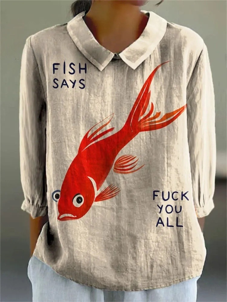 Women's Cute Red Fish Art Print Casual 3/4 Sleeve Shirt