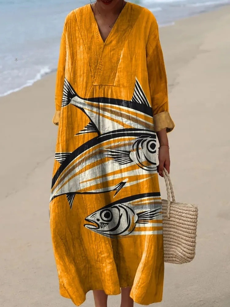 Women's Vintage Fish Art Print Dress