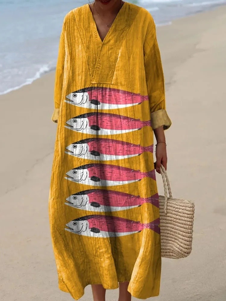 Women's Vintage Fish Art Print Dress