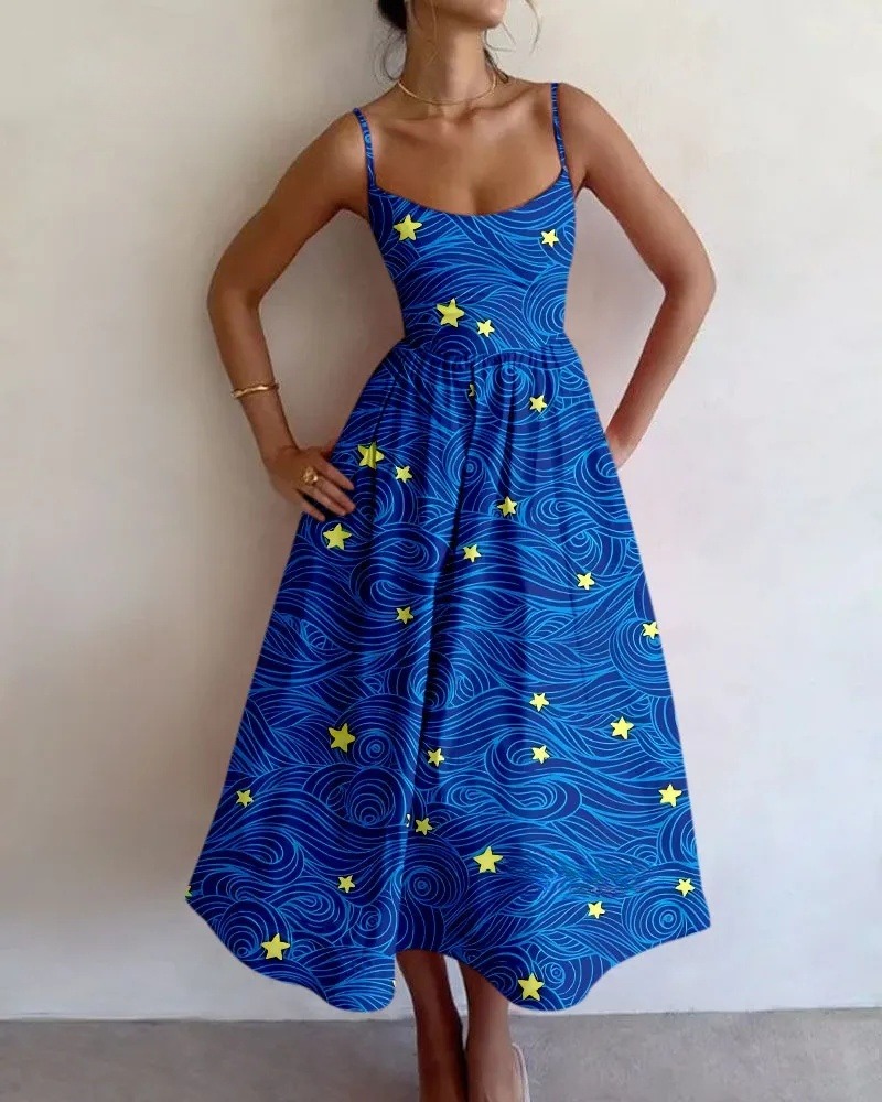 Blue Starlight Print Slip Dress