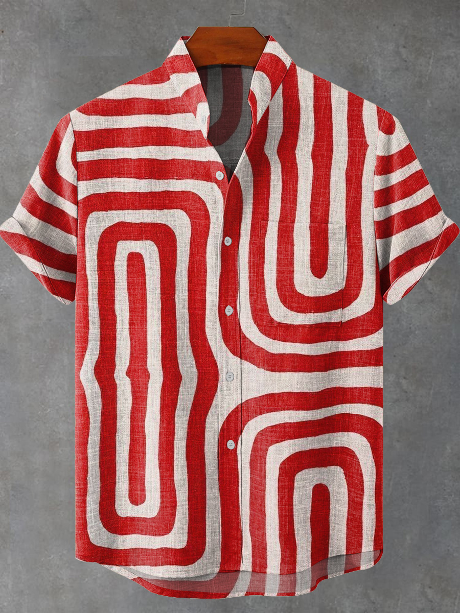 Abstract Art Red Lines Decorative Pattern Casual Shirt