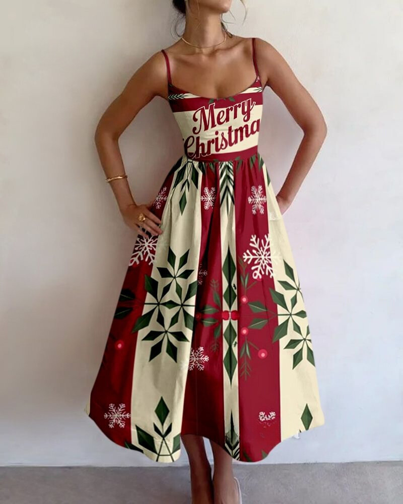 Pine Snowflake Christmas Printed Dress