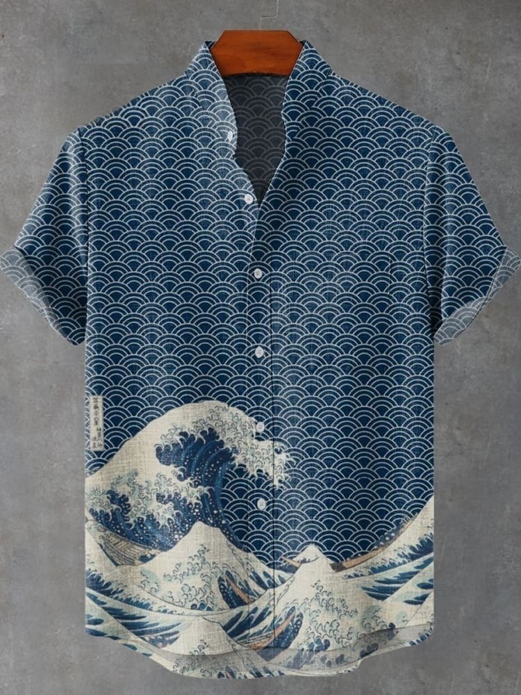 Great Wave Off Kanagawa Inspires Japanese Art Print Casual Shirt