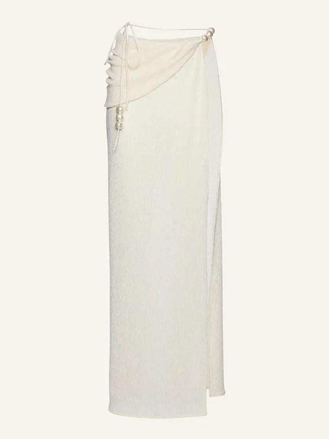 Halterneck Pearl Bandeau High Waist Bikini Swimsuit and Sarong