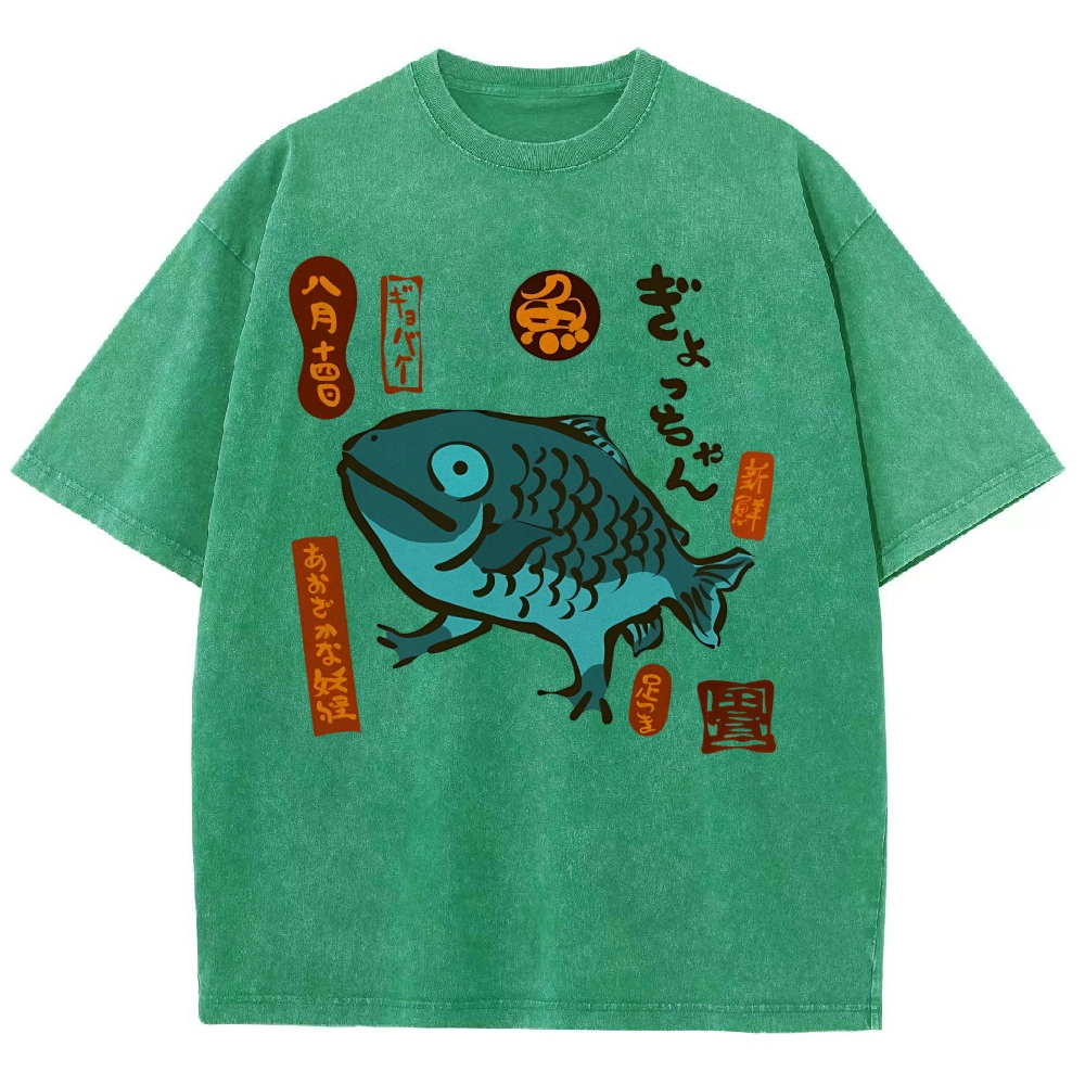 Fish With Feet Washed Vintage Short Sleeves T-Shirt