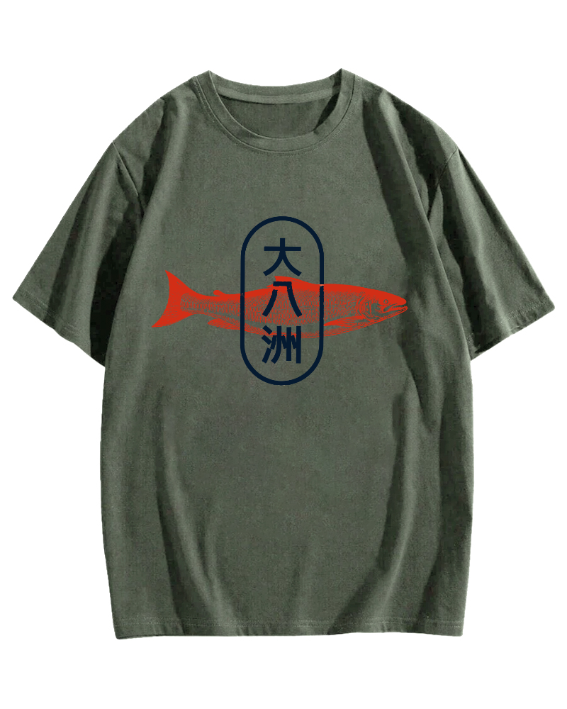 Da Ba Zhou Salmon Japanese Style Cotton casual T-shirt