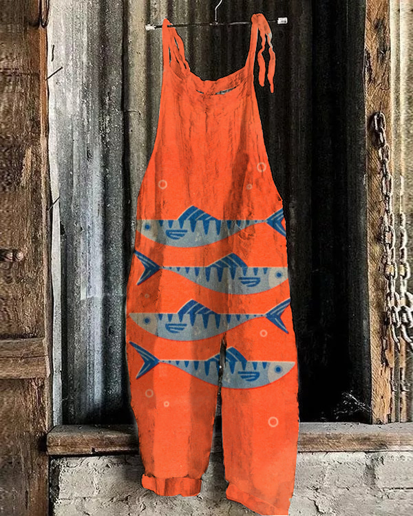 Fish Art Print Casual Wide-leg Jumpsuit
