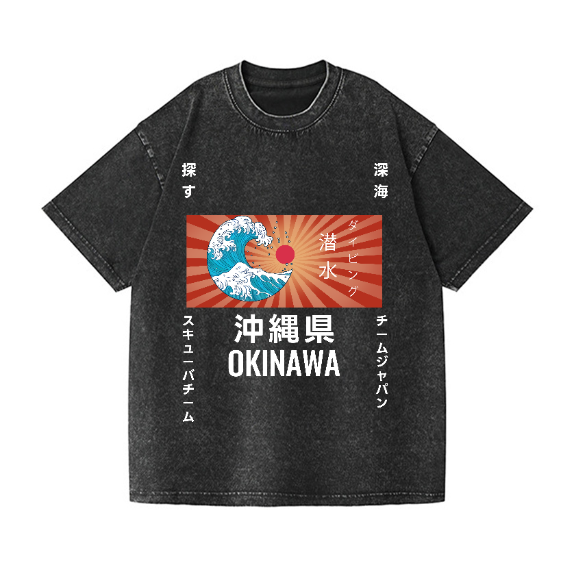 Okinawa Wave Vintage Wash Japanese Design T-Shirt