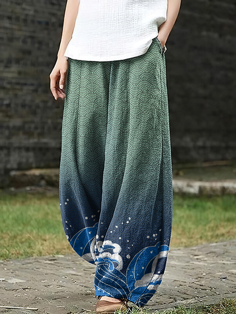 Women'S Japanese Wavy Pocket Loose Casual Pants