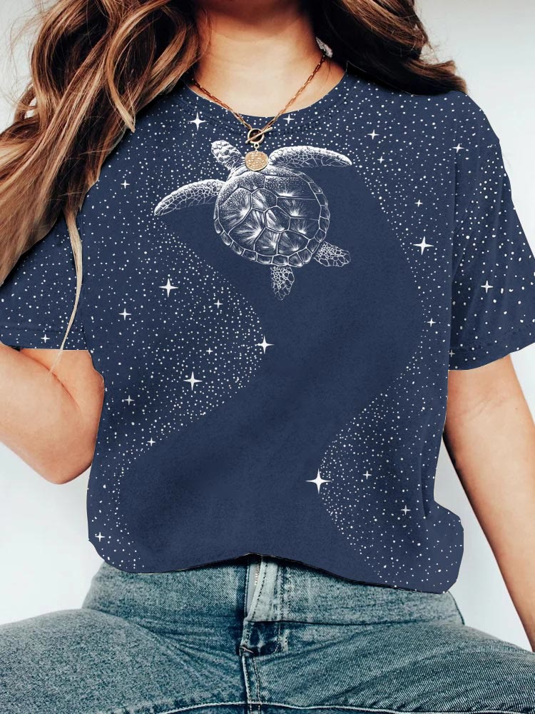 Women's Starry Turtle Print Casual T-shirt