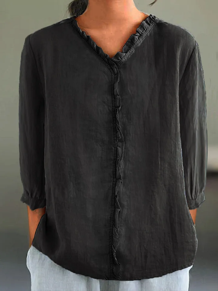 Women's Casual Ruffle Collar 3/4 Sleeve Shirt
