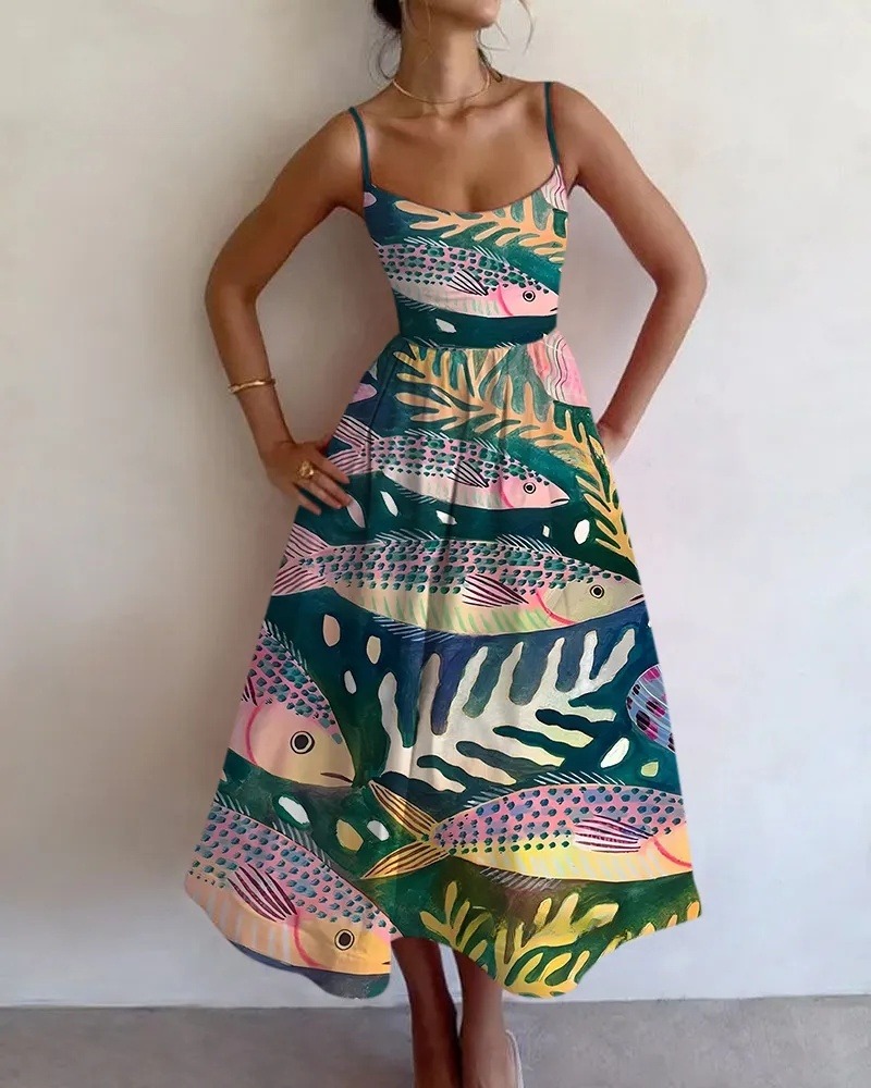 Fish Printed Sling Dress