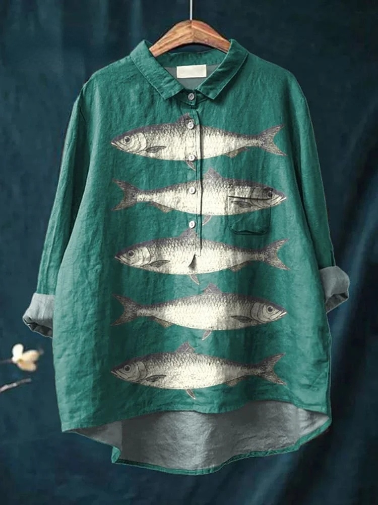 Vintage Lovely Fish Art Print Casual Shirt