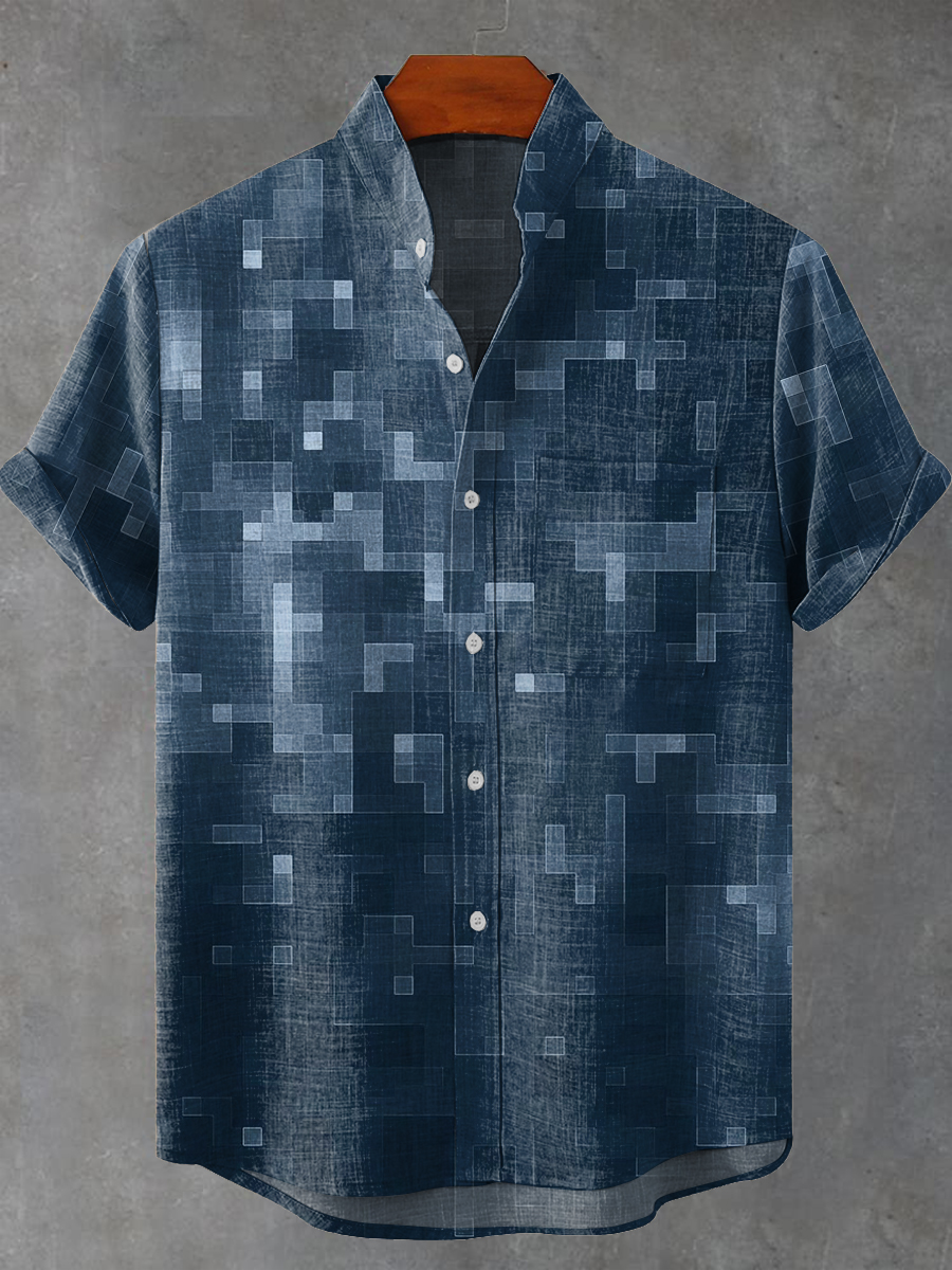 Art Gradient Square Dots Vintage Print Casual Shirt