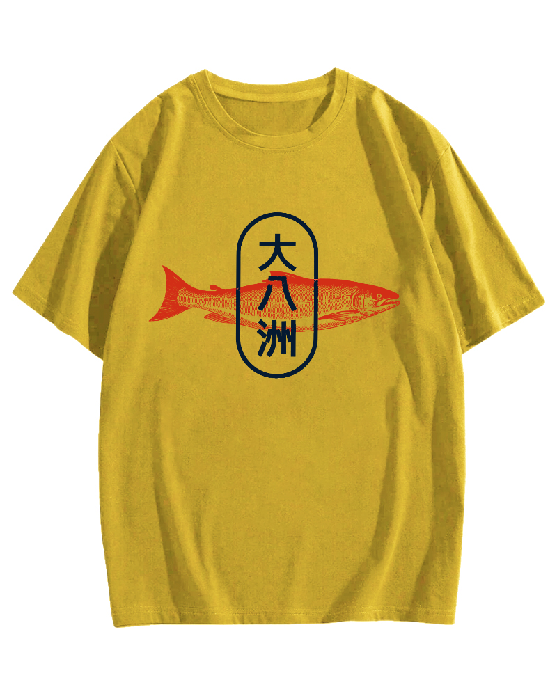 Da Ba Zhou Salmon Japanese Style Cotton casual T-shirt