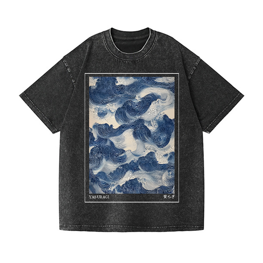 Yasuragi Wave Vintage Wash Japanese Design T-Shirt