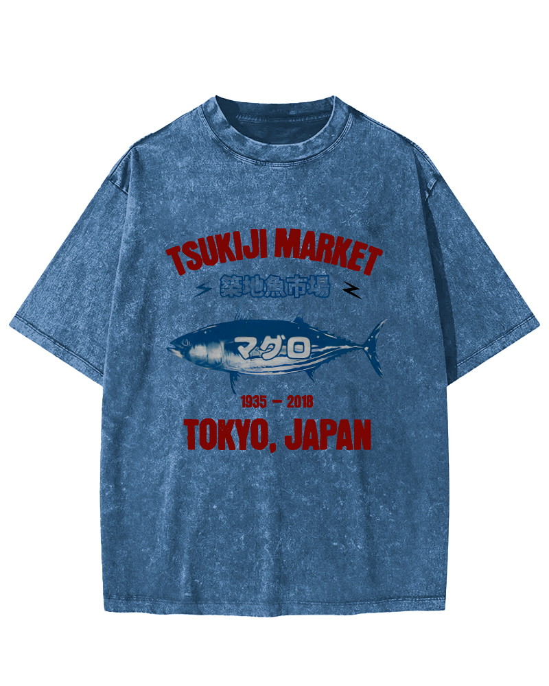 Japanese Tuna Pattern Vintage Distressed T-shirt