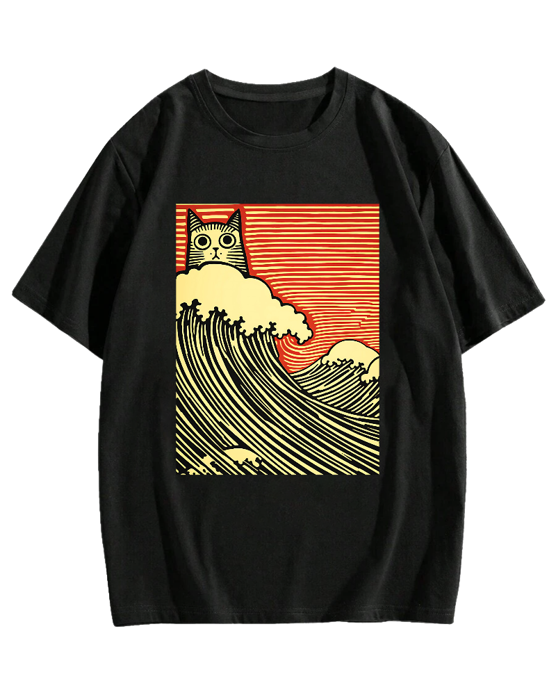 Charming Japanese Cat Art Cotton Casual T-shirt