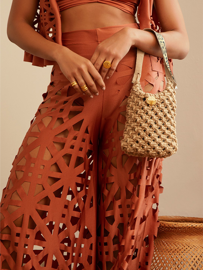 Tie Shoulder Solid Bikini Set and Pants Swimwear