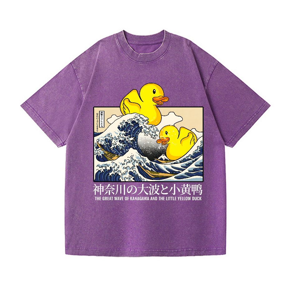 Great Wave Kanagawa Duck Vintage Wash Japanese Design T-Shirt