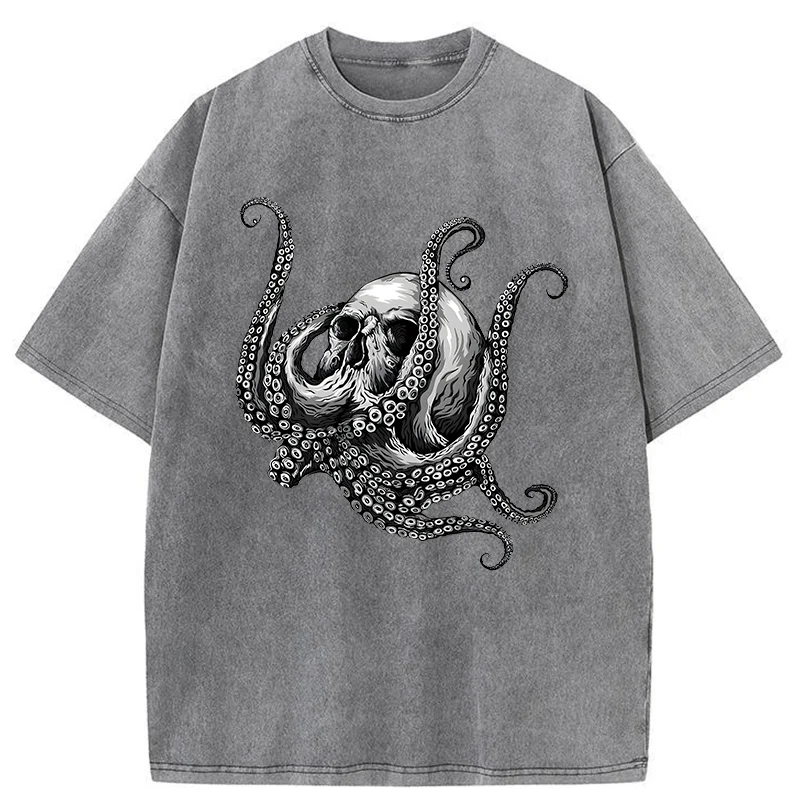 Skeleton Octopus Washed T-Shirt