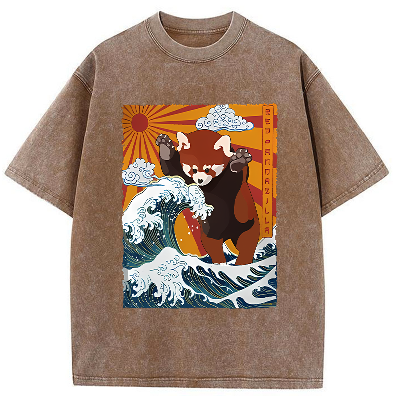 The Great Wave Off Red Panda Washed T-Shirt