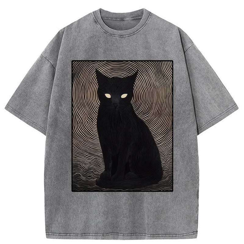 Scary Black Cat Washed T-Shirt