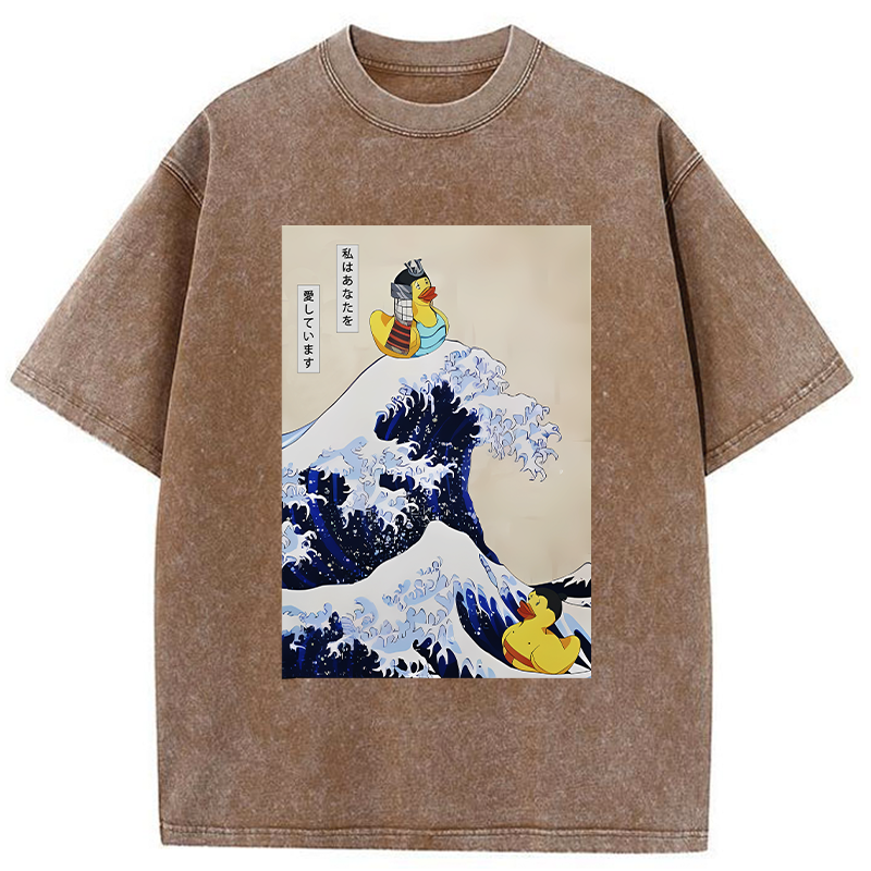   Samurai Duck And Sumo Duck Washed T-Shirt