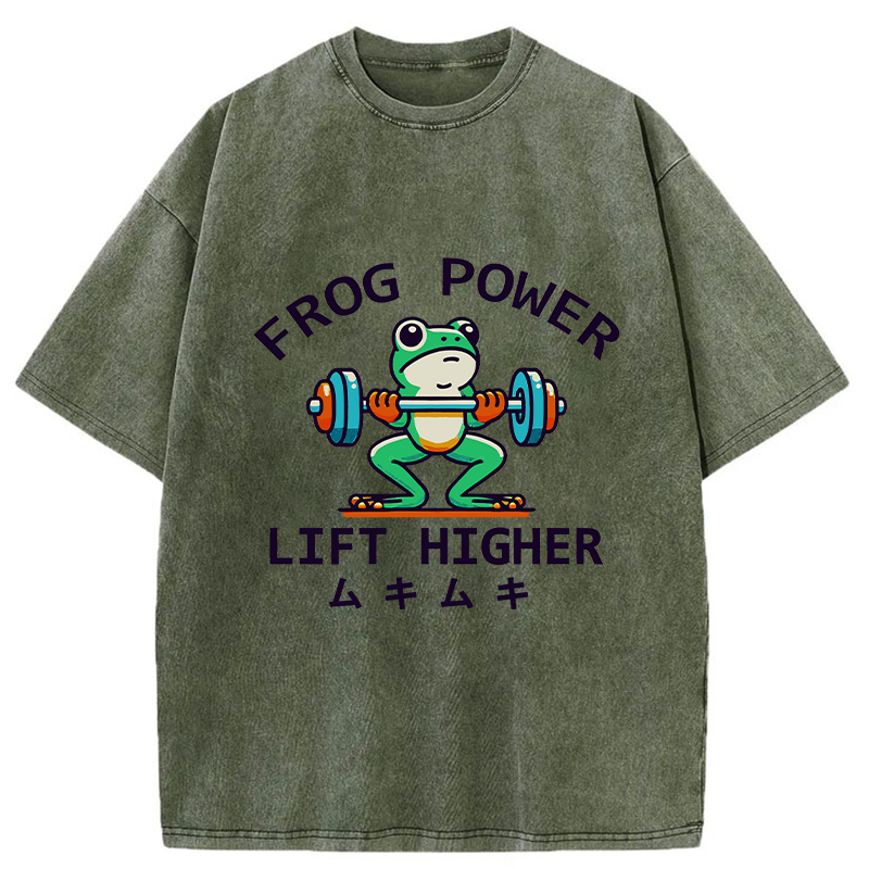   Muscular Weightlifting Frog Washed T-Shirt