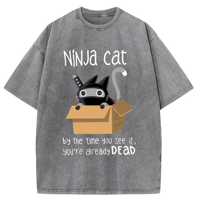   Ninja Cat Japanese Washed T-Shirt